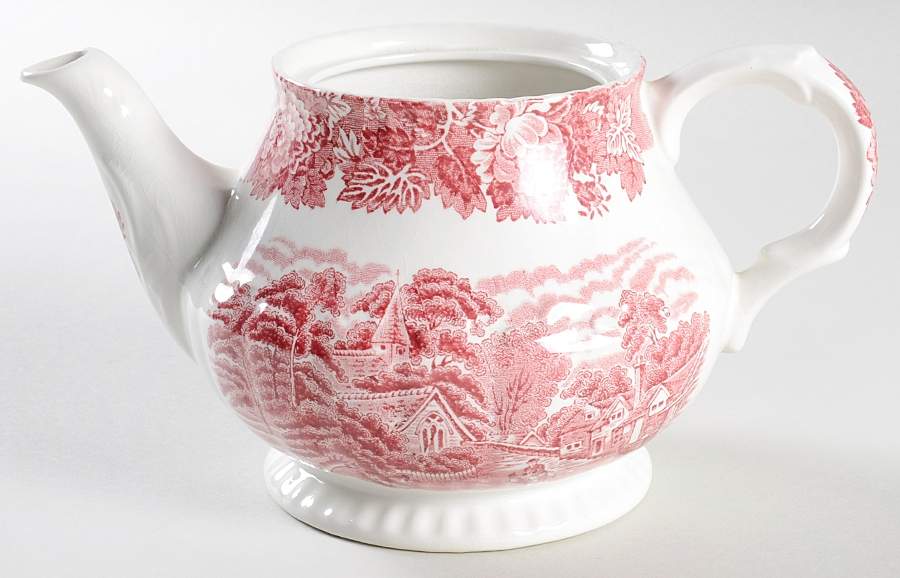 English Scenery Pink (Older, Smooth) Teapot No Lid by Wood & Sons-1