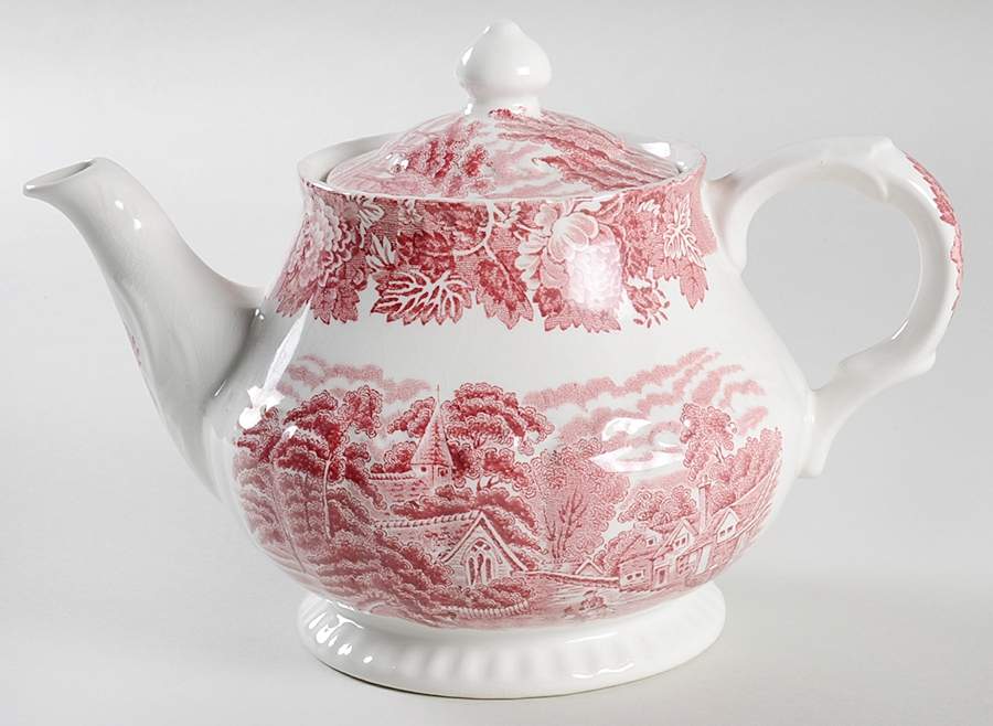 English Scenery Pink (Older, Smooth) Teapot & Lid by Wood & Sons-1