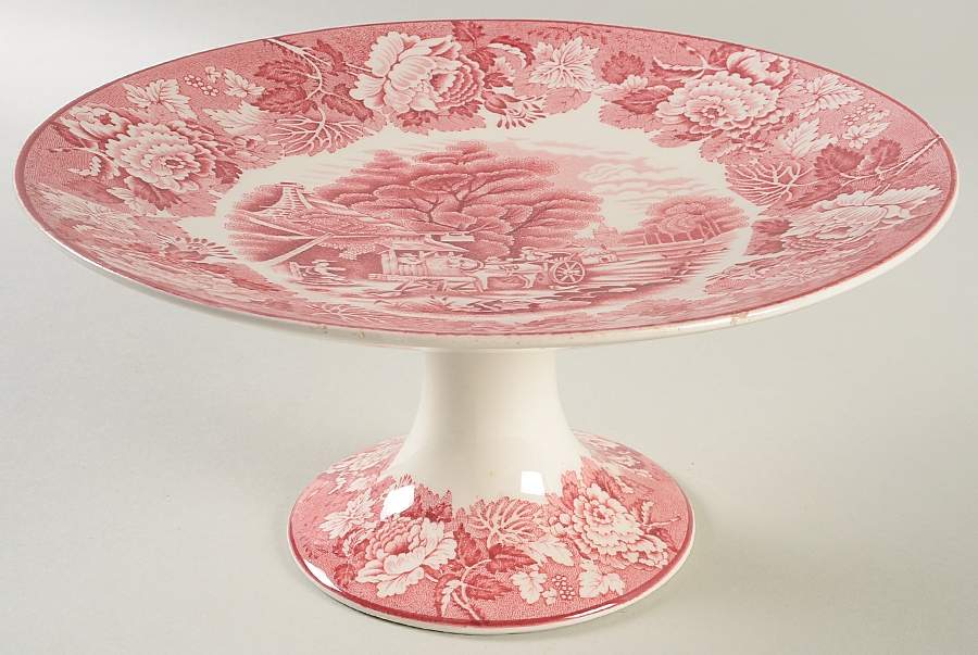 English Scenery Pink (Older, Smooth) Round Compote (Height X Width) by Wood & Sons-1