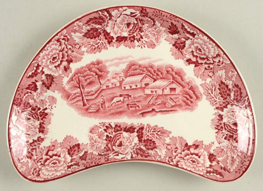 English Scenery Pink (Older, Smooth) Crescent Salad Plate by Wood & Sons-1