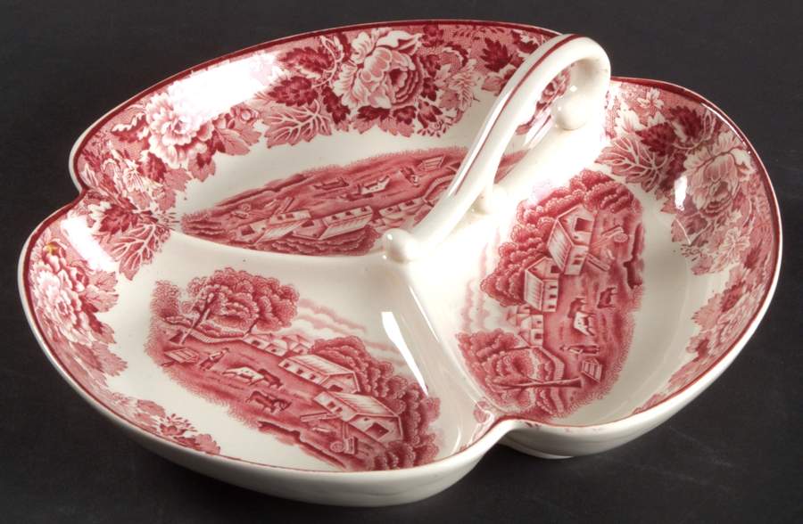 English Scenery Pink (Older, Smooth) 3-Part Relish by Wood & Sons-1