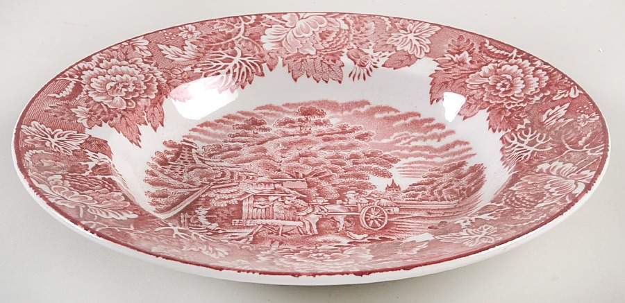 English Scenery Pink (Older, Smooth) Large Rim Soup Bowl by Wood & Sons-1