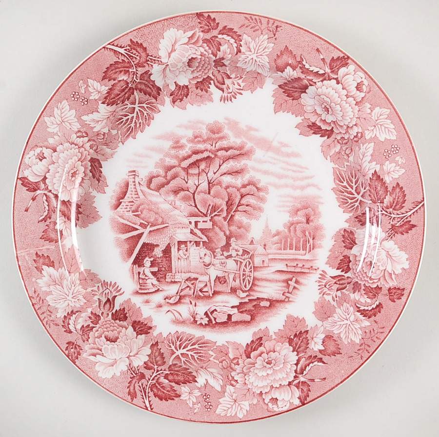 English Scenery Pink (Older, Smooth) Dinner Plate by Wood & Sons-1