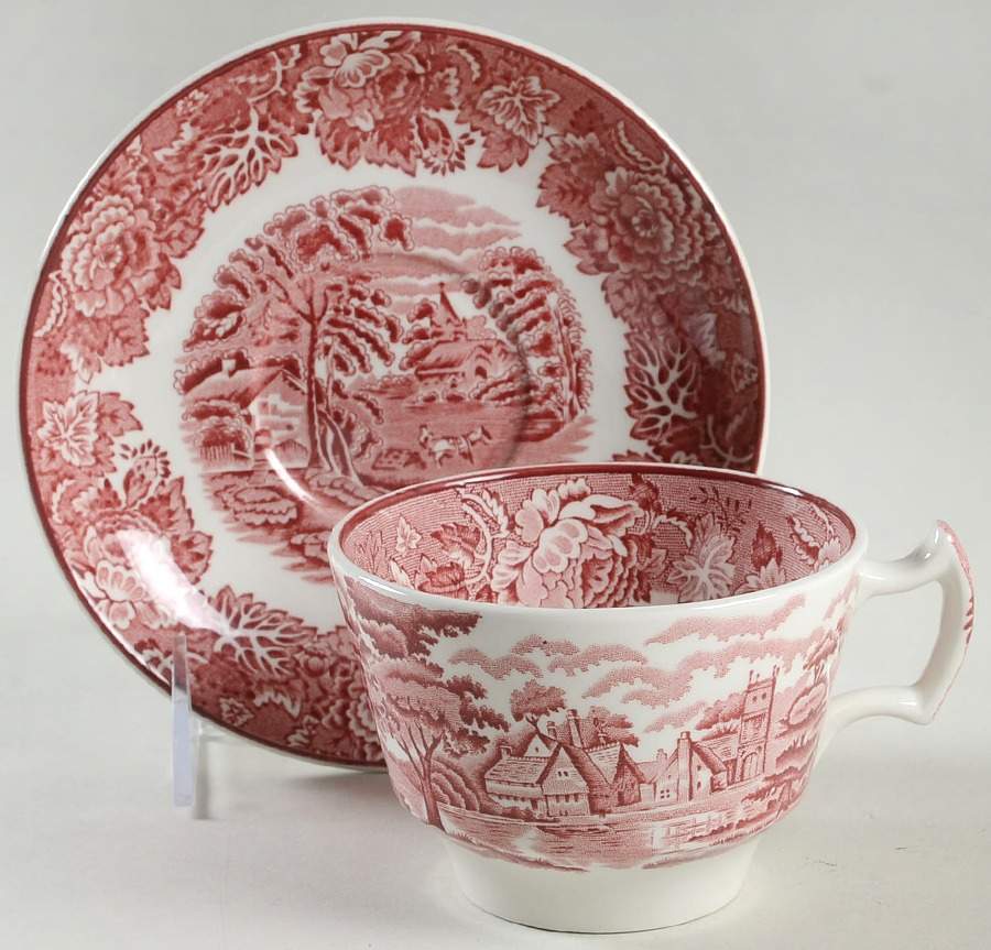English Scenery Pink (Older, Smooth) Oversized Cup & Saucer Set by Wood & Sons-1