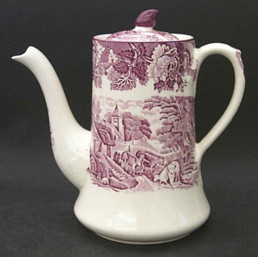 English Scenery Pink (Older, Smooth) Coffee Pot & Lid by Wood & Sons-1