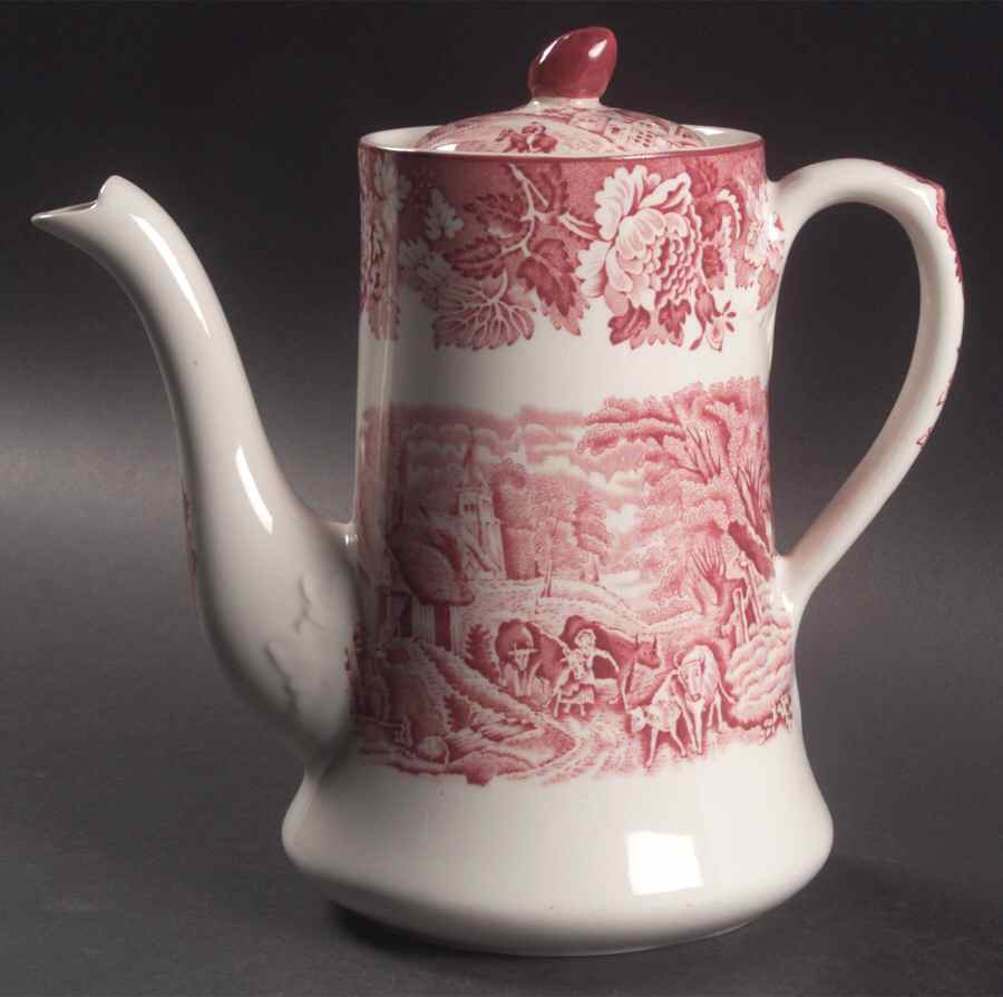 English Scenery Pink (Older, Smooth) Coffee Pot & Lid by Wood & Sons-1