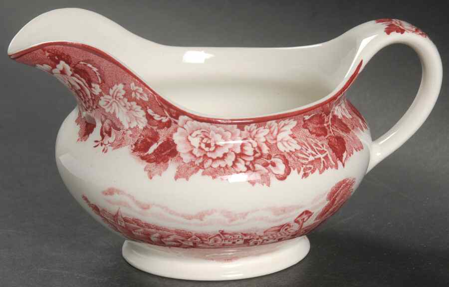 English Scenery Pink (Older, Smooth) Gravy Boat by Wood & Sons-1