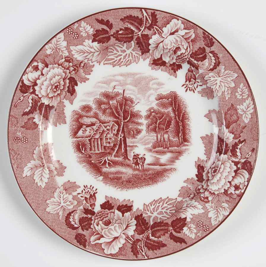 English Scenery Pink (Older, Smooth) Bread & Butter Plate by Wood & Sons-1