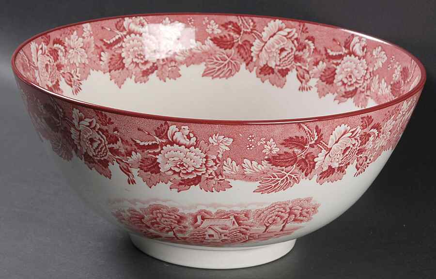English Scenery Pink (Older, Smooth) 10" Large Salad Serving Bowl by Wood & Sons-1