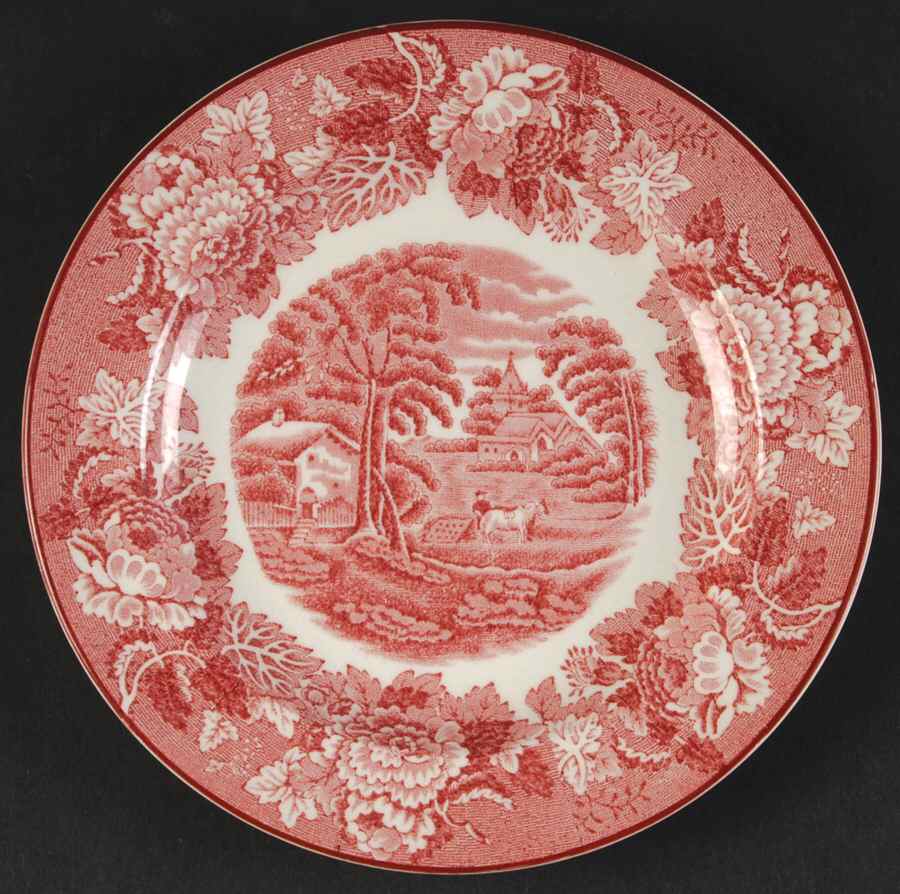 English Scenery Pink (Older, Smooth) Dessert/Pie Plate by Wood & Sons-1