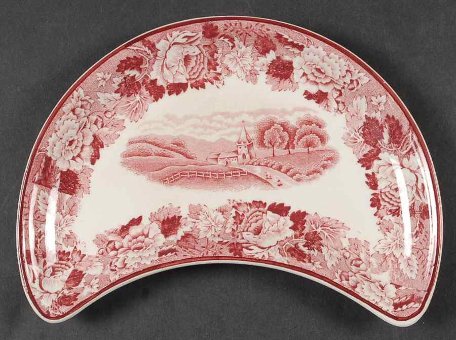 English Scenery Pink (Older, Smooth) Crescent Salad Plate by Wood & Sons-1