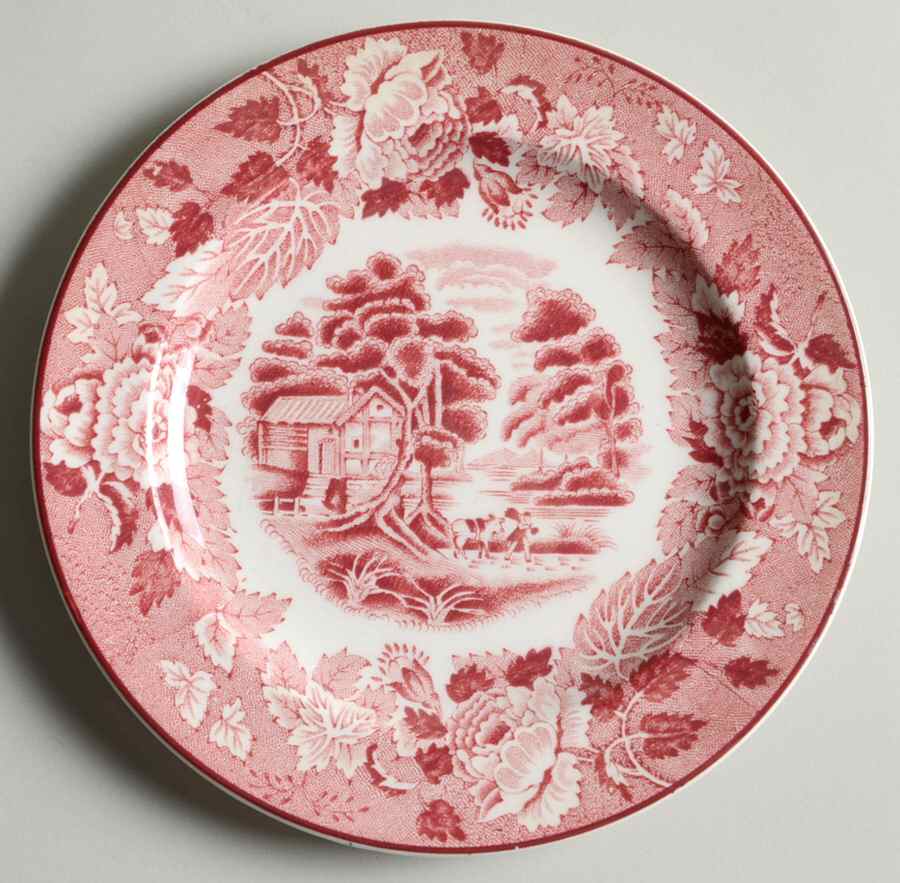 English Scenery Pink (Older, Smooth) Bread & Butter Plate by Wood & Sons-1