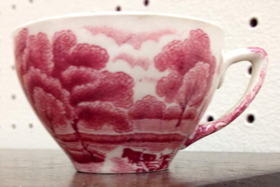 English Scenery Pink (Older, Smooth) Flat Demitasse Cup by Wood & Sons-1