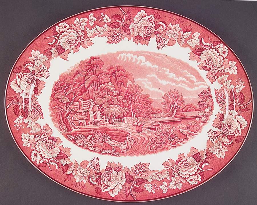 English Scenery Pink (Older, Smooth) 16" Oval Serving Platter by Wood & Sons-1