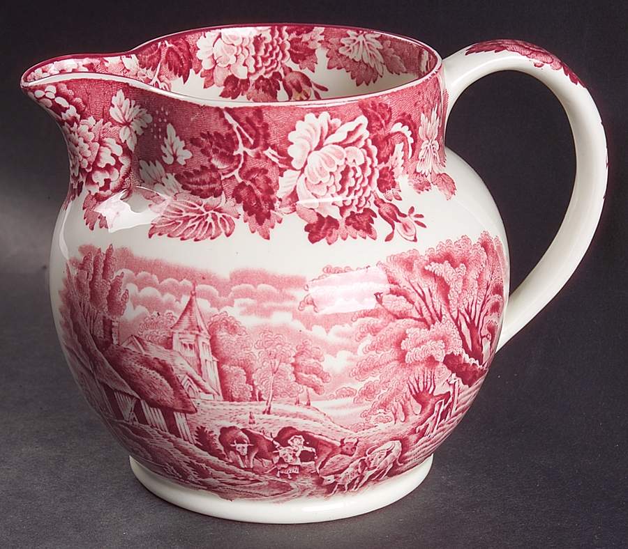 English Scenery Pink (Older, Smooth) 32 Oz Pitcher by Wood & Sons-1