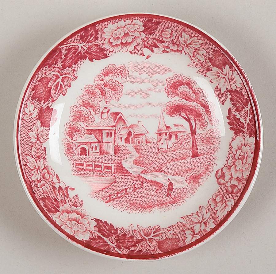 English Scenery Pink (Older, Smooth) Butter Pat by Wood & Sons-1