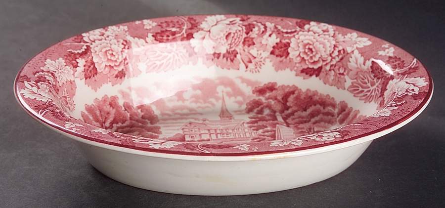 English Scenery Pink (Older, Smooth) 8" Oval Vegetable Bowl by Wood & Sons-1