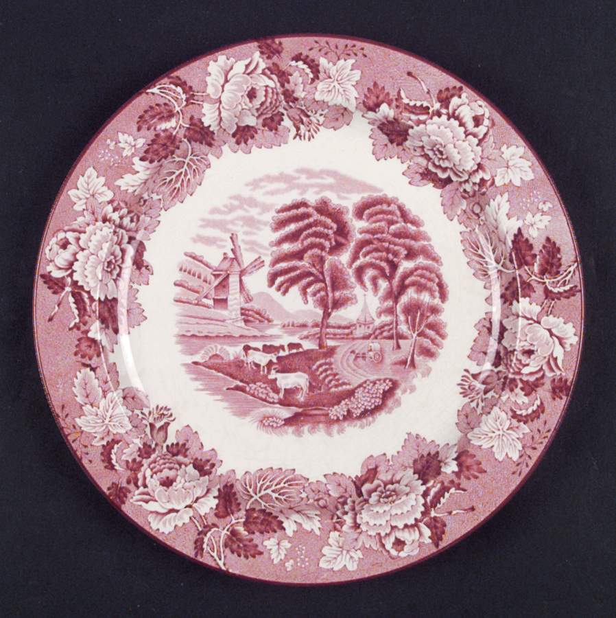 English Scenery Pink (Older, Smooth) Luncheon Plate by Wood & Sons-1