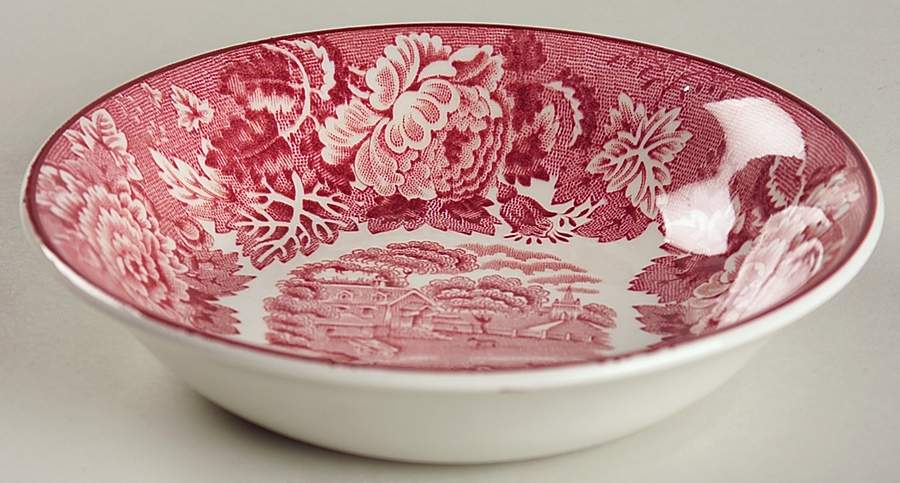 English Scenery Pink (Older, Smooth) Fruit/Dessert (Sauce) Bowl by Wood & Sons-1