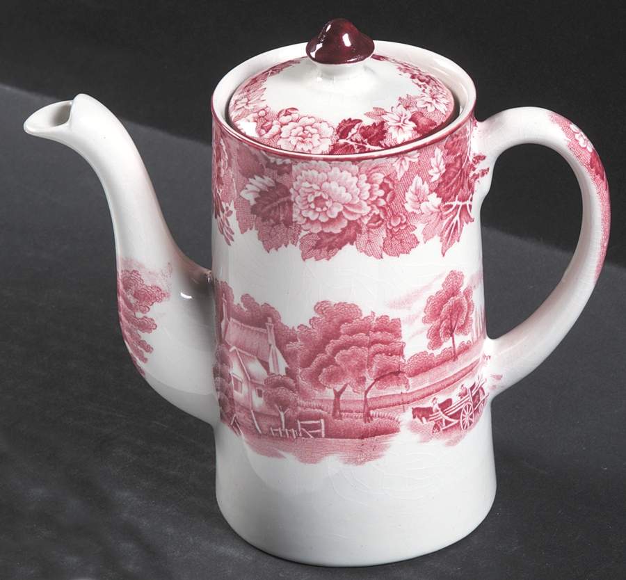 English Scenery Pink (Older, Smooth) Individual Coffee Pot & Lid by Wood & Sons-1