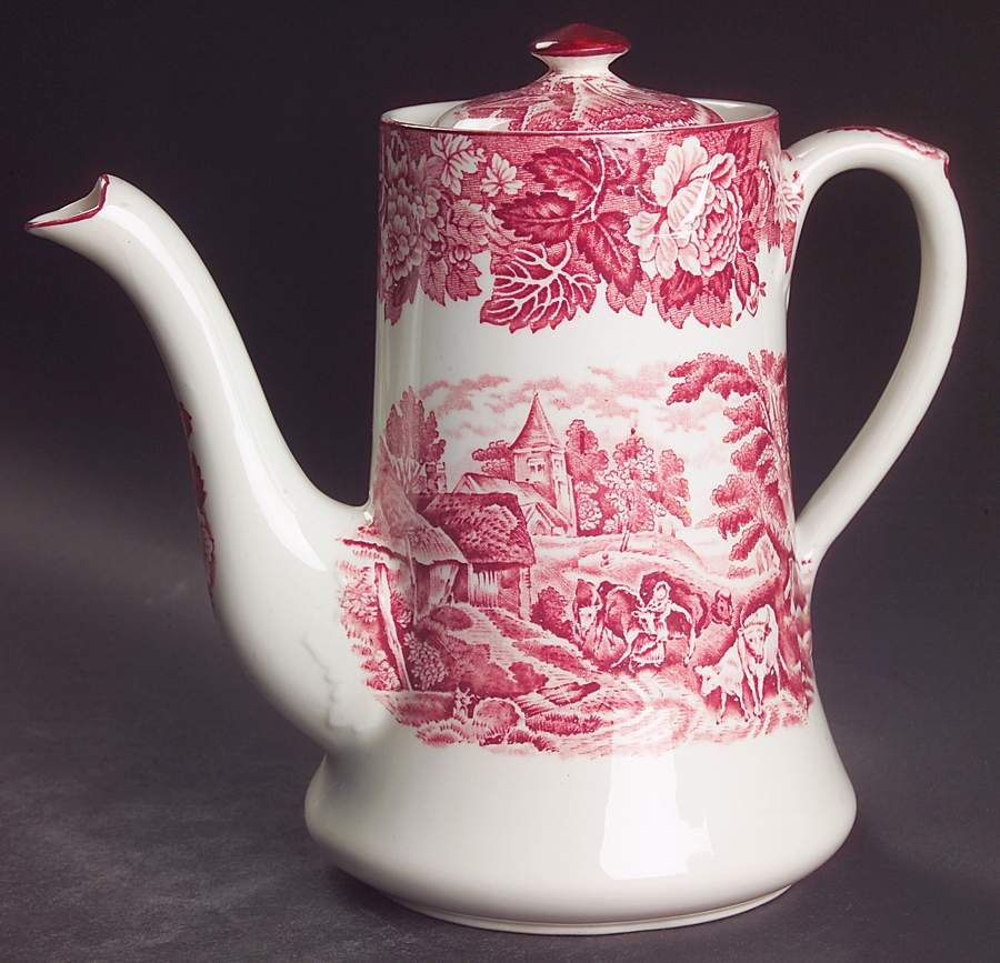 English Scenery Pink (Older, Smooth) Coffee Pot & Lid by Wood & Sons-1