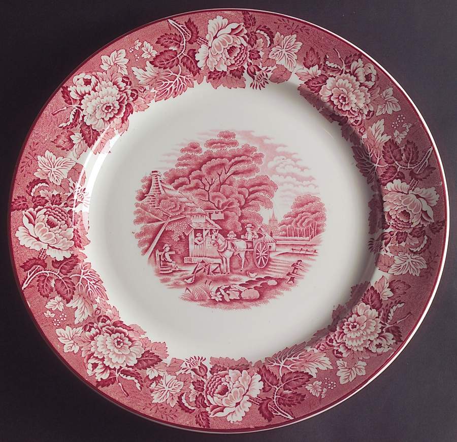 English Scenery Pink (Older, Smooth) 12" Chop Plate (Round Platter) by Wood & Sons-1