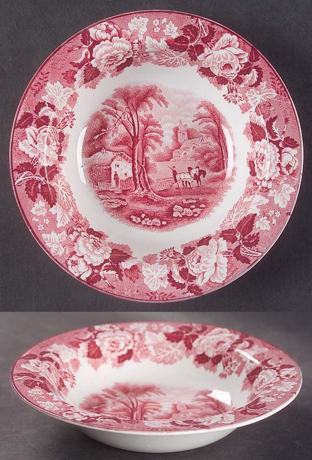 English Scenery Pink (Older, Smooth) Rim Cereal Bowl by Wood & Sons-1