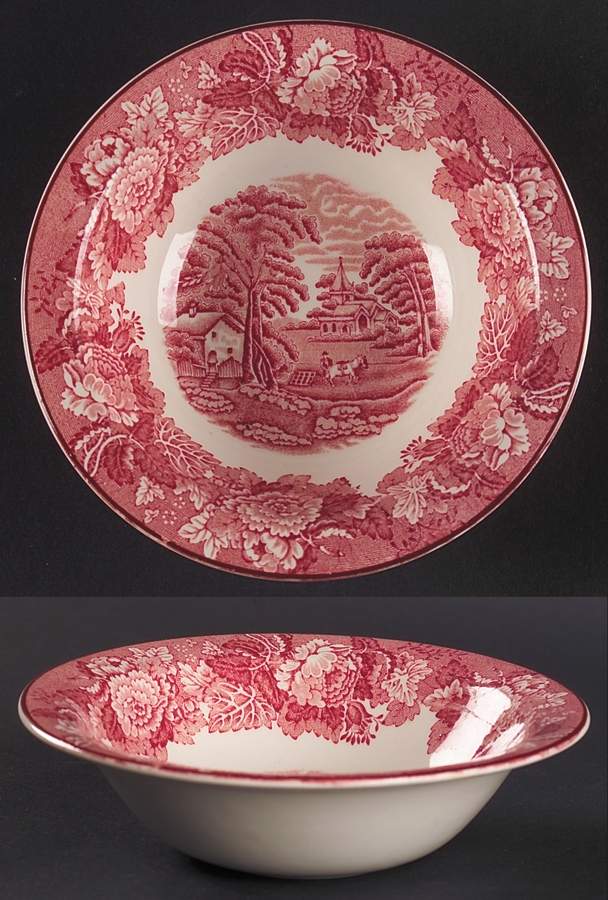 English Scenery Pink (Older, Smooth) Rim Cereal Bowl by Wood & Sons-1