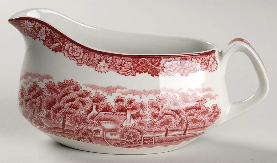 English Scenery Pink (Older, Smooth) Gravy Boat by Wood & Sons-1