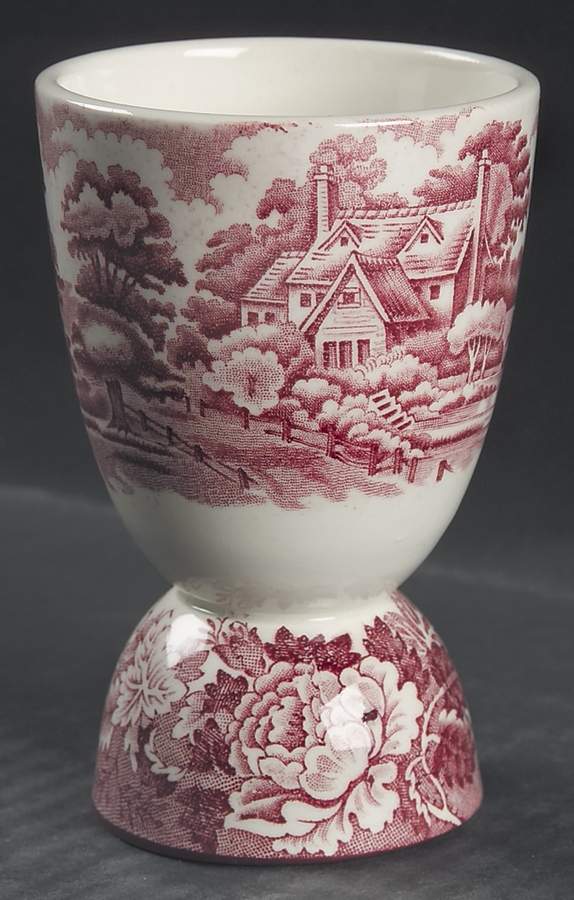 English Scenery Pink (Older, Smooth) Double Egg Cup by Wood & Sons-1