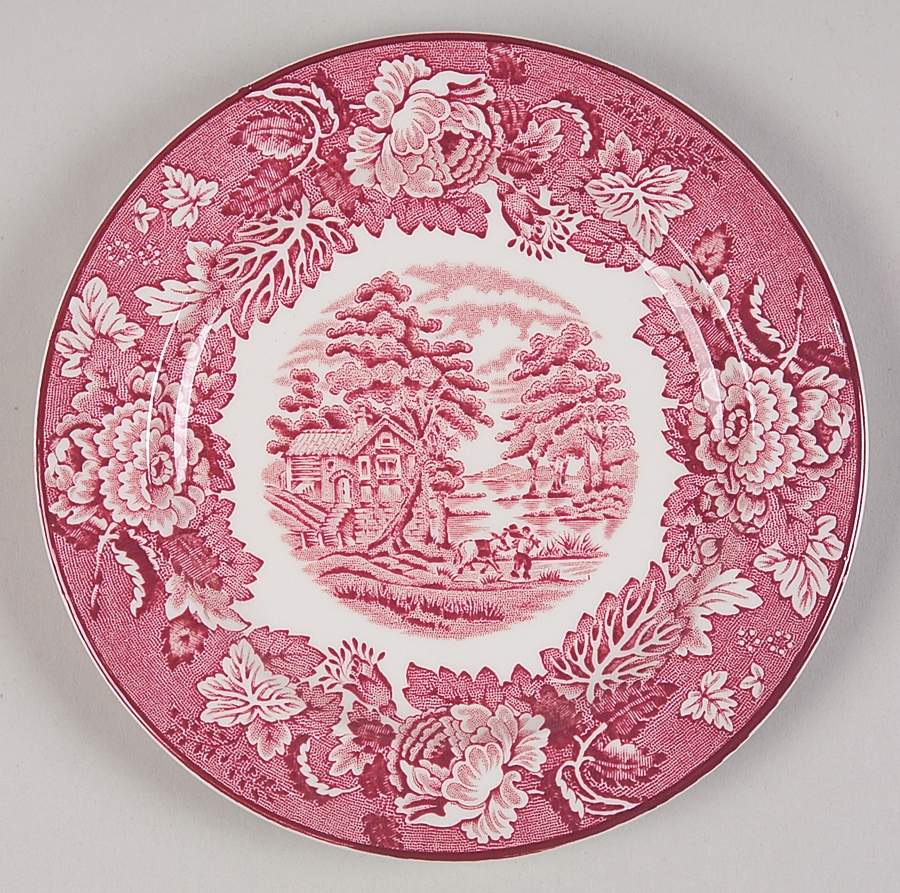 English Scenery Pink (Older, Smooth) Bread & Butter Plate by Wood & Sons-1