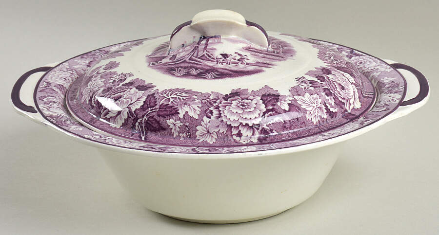 English Scenery Purple Round Covered Vegetable by Wood & Sons-1