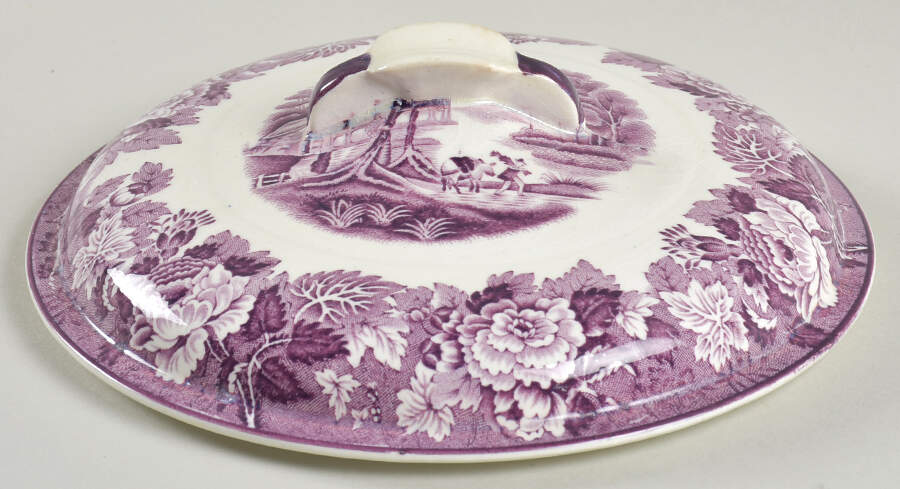 English Scenery Purple Lid for Round Vegetable by Wood & Sons-1
