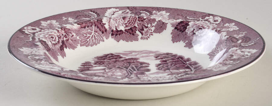 English Scenery Purple Rim Soup Bowl by Wood & Sons-1