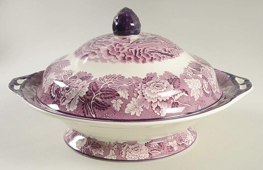 English Scenery Purple Round Covered Vegetable by Wood & Sons-1