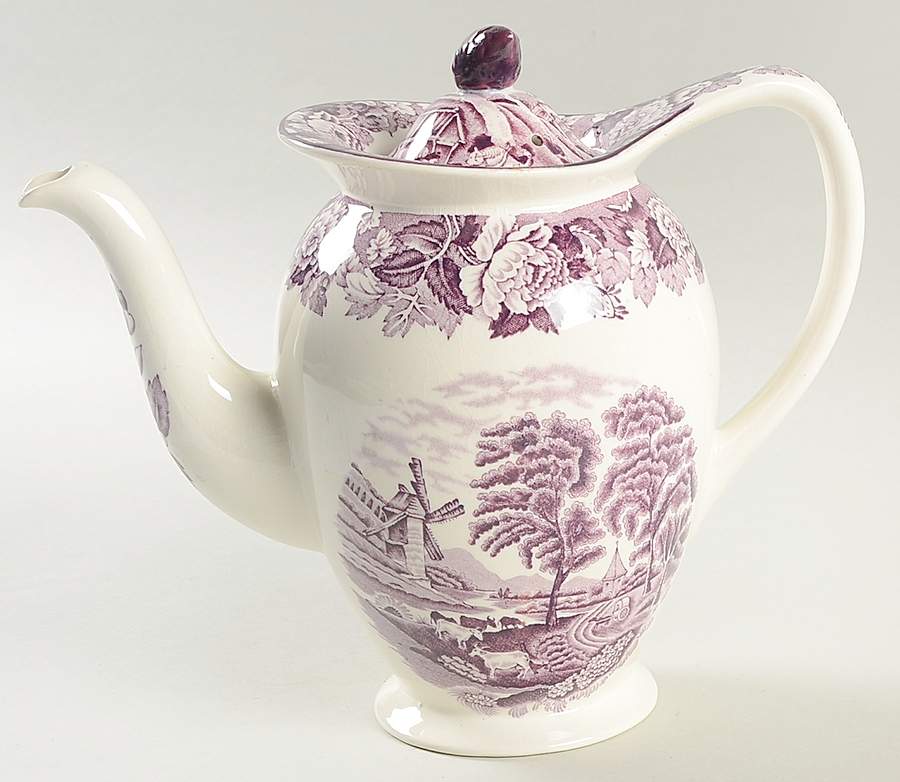 English Scenery Purple Coffee Pot & Lid by Wood & Sons-1