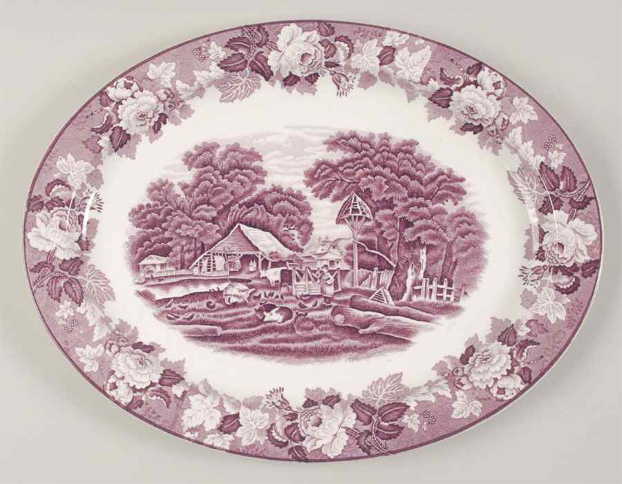 English Scenery Purple 14" Oval Serving Platter by Wood & Sons-1