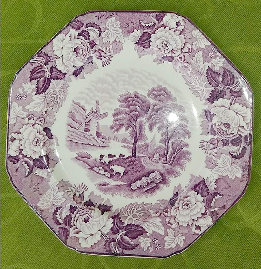 English Scenery Purple Square Luncheon Plate by Wood & Sons-1