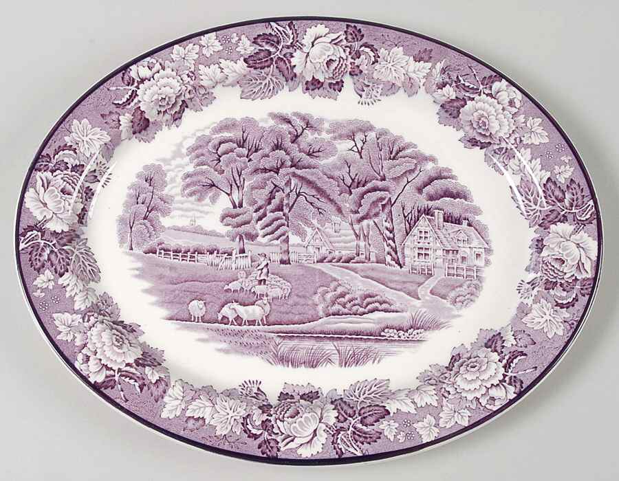 English Scenery Purple 11" Oval Serving Platter by Wood & Sons-1