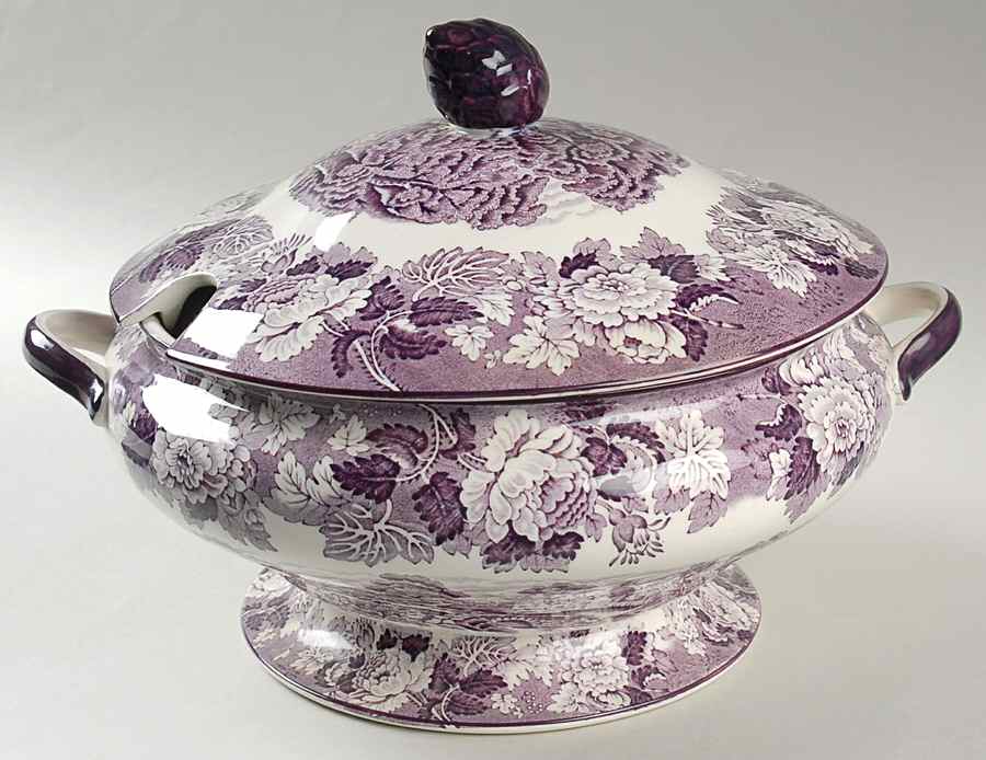 English Scenery Purple Tureen &  Lid by Wood & Sons-1