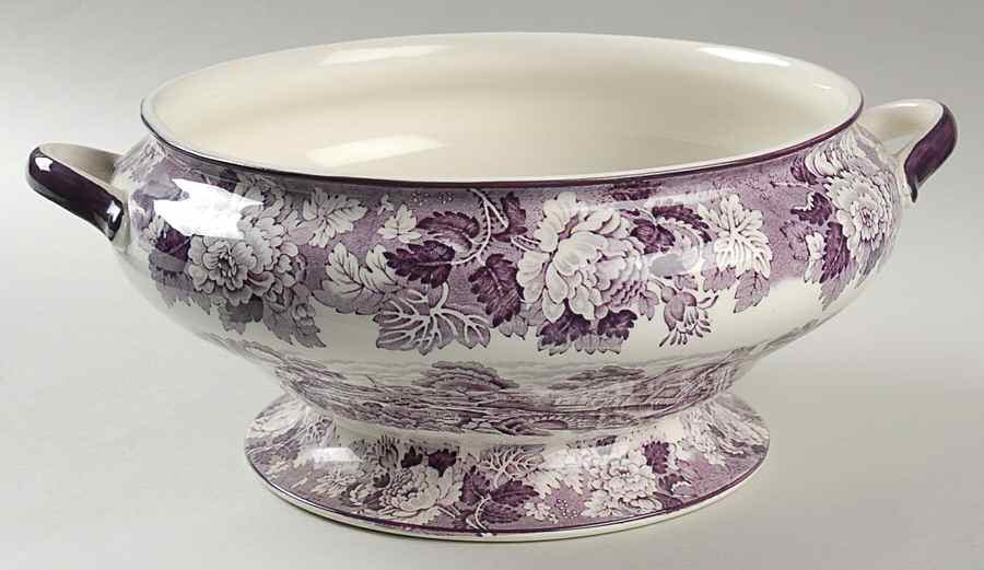 English Scenery Purple Tureen No Lid by Wood & Sons-1