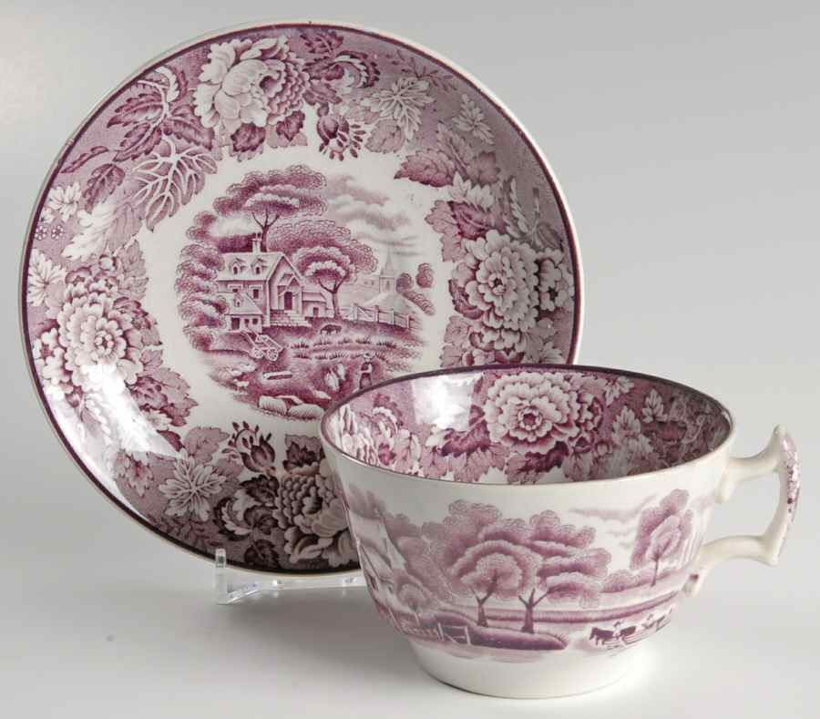 English Scenery Purple Flat Cup & Saucer Set by Wood & Sons-1