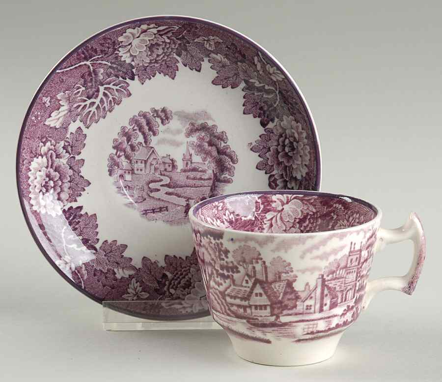 English Scenery Purple Flat Demitasse Cup & Saucer Set by Wood & Sons-1