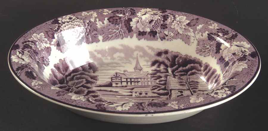 English Scenery Purple 8" Oval Vegetable Bowl by Wood & Sons-1