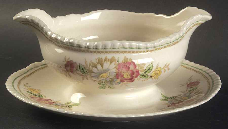 Field Rose Gravy Boat with Attached Underplate by Wood & Sons-1
