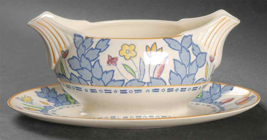 Forest Flowers Blue Multicolor Gravy Boat with Attached Underplate by Wood & Sons-1