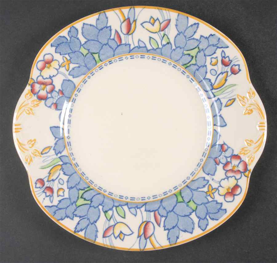 Forest Flowers Blue Multicolor Handled Cake Plate by Wood & Sons-1