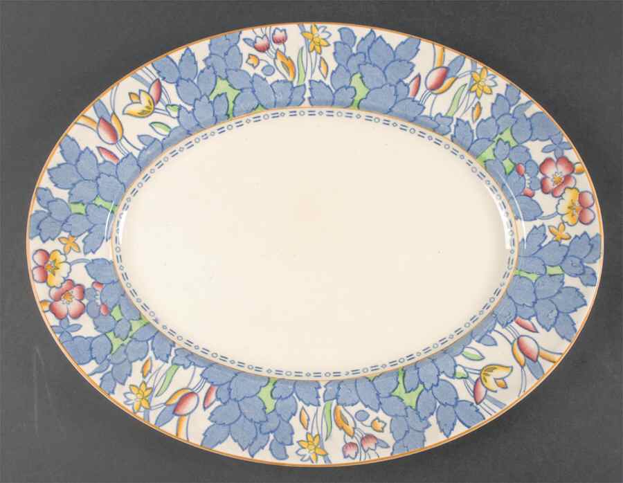 Forest Flowers Blue Multicolor 14" Oval Serving Platter by Wood & Sons-1