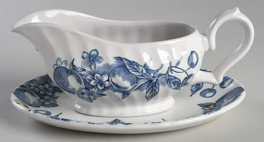 Fruit Blue Gravy Boat & Underplate/Relish by Wood & Sons-1