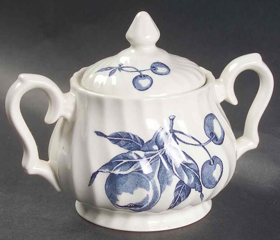 Fruit Blue Sugar Bowl & Lid by Wood & Sons-1